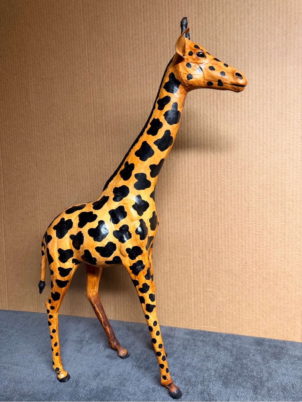 Vintage Leather Giraffe Sculpture Hand Painted Mid Century Boho 26